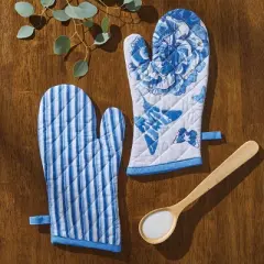 Patricia Heaton Home Blue Florals And Flitters Floral Oven Mitt