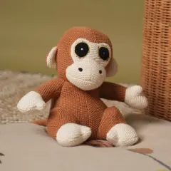 TopComfy Baby and Toddler Learning Toy Handmade Cotton Knitted Monkey Plush Toy for Cuddles, Apricot Brown, 10"*9"*1"