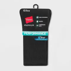 Hanes Performance Women's Cushioned 6pk Crew Athletic Socks - Black 5-9
