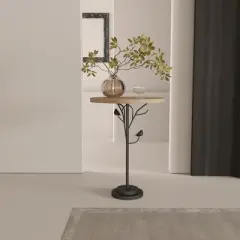 KWPZQEB Small Round Side Table, Modern Accent End Table Coffee Table with Metal Leg, Coffee Martini Table for Small Spaces, Bedroom, Corners, Natural