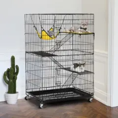 Yaheetech 4 Tiers Rolling Metal Cat Cage on Wheels Black