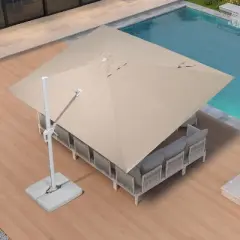 PURPLE LEAF  Patio Umbrella White Cantilever Offset Umbrella Rectangle Outdoor Umbrella with 360-degree Rotation