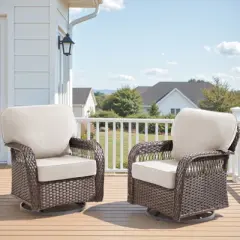 Buenhomino Outdoor Patio Wicker Swivel Rocking Chairs Set of 2, Beige Cushions