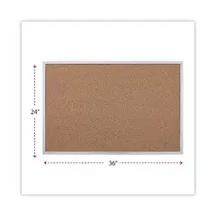 UNIVERSAL Bulletin Board Natural Cork 36 x 24 Satin-Finished Aluminum Frame 43613