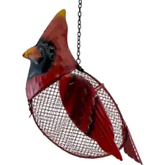 Gift Essentials Metal Cardinal Mesh Bird Seed Feeder with Hanging Chain - Red (5 Cups)