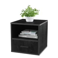 Hastings Home End Table, Stackable Modular Cube with Drawer, Black