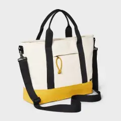 Men's Double Handle Tote Bag - Goodfellow & Co&trade; Beige/Yellow: Cotton Shell, Detachable Straps, 58.25" Strap
