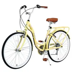 DSVIMOY Bicycles, 24 Inch Ladies Bicycle with Adiustable Seat, Commute Bicycle for Women Ladies, Yellow, 62.2"*23.62"*40.16"