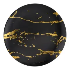 Smarty Had A Party 10.25" Black w/ Gold Marble Stroke Plastic Dinner Plates - 120 pcs