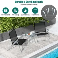 Costway 3pcs Patio Folding Table Chair Set Extra-Large Seat Metal Frame Portable Outdoor