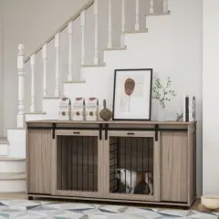 PawHut 71" Dog Crate Furniture with Removable Divider for 2 Small Dogs or 1 Large Dog, Dog Kennel Furniture with Storage, Double Doors