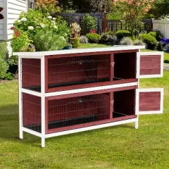 PawHut 54" 2-Story Rabbit Hutch Bunny Cage With Openable Roof, No Leak Tray and Fun Enclosed Run, Indoor/Outdoor