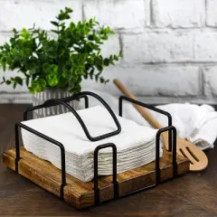 Enlea Farmhouse Napkin Holder for Kitchen & Dining Room Decoration, with Wooden Base, Sturdy Steel & Weighted Arm