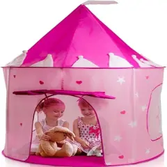 Play Tent Princess Pink Castle Glowing in the Dark Stars - Portable Kids Play Tent Fordable Into a Carrying Bag for Outdoor and Indoor Use - Play22usa
