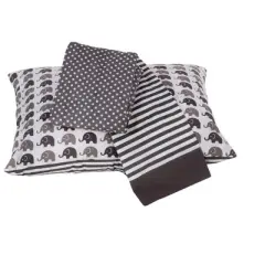 Bacati - Elephants White Steel Gray 3 pc Toddler Bed Sheet Set