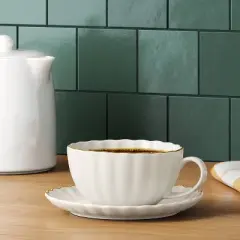 13.1 fl oz Stoneware Tea Cup with Saucer Gold Rim - Threshold&trade;