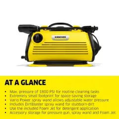 Karcher K 3 Horizontal Electric Pressure Washer, Max 1800 PSI, 1.4 GPM