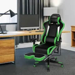 Tangkula High Back Gaming Chair Adjustable Office Computer Task Chair w/Footrest Green