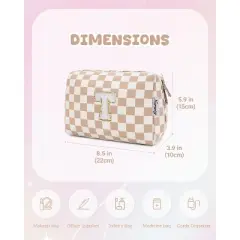 Narwey Birthday Gifts forTeen Girls Personalized Initial Checkered Makeup Bag