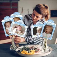 Big Dot of Happiness Blue Snowflakes 1st Birthday - Boy Winter ONEderland Party Picture Centerpiece Sticks - Photo Table Toppers - 15 Pieces