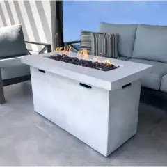 25" H x 42" W Fiber Reinforced Concrete Outdoor Fire Pit Table with Cover and Lava Rocks