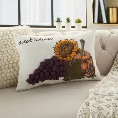 12"x20" Harvest Sunflower Throw Pillow White - Mina Victory