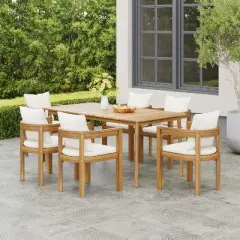 Christopher Knight Home Jada Outdoor 7 Pieces Open Slat Design Acacia Wood Dining Set with Cushion