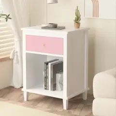 PAGED Night Stand Modern Bedside Table Wooden Nightstand with Storage Drawer and Open Shelf for Bedroom