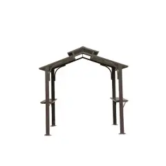8&times;5 FT Hardtop Grill Gazebo, Gazebo with Double Galvanized Steel Roof, Canopy Shelter with 2 Cabinets and Ceiling Hooks-Coolbibila