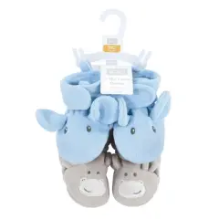 Hudson Baby Infant Boy Animal Fleece Booties 2-Pack, Blue Elephant Hippo