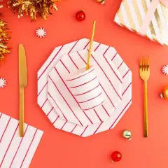 Daydream Society - Candy Apple Frenchie Striped Large Plates - Pack of 8 Paper Plates