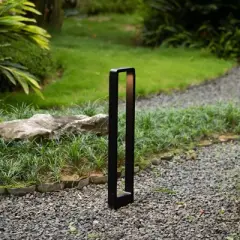 Gardenised Decorative Driveway Bollard Rectangle LED Garden Light, Large Black Aluminum Pathway Yard Outdoor Light