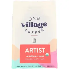 One Village Coffee Organic Artist Medium Roast Whole Bean Coffee - Case of 6/12 oz