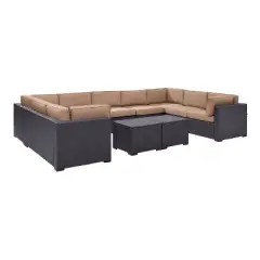 Crosley 7pc Biscayne  Outdoor Steel Wicker Patio Sectional Set Furniture Set with Two Coffee Tables Mocha