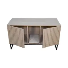 DSVIMOY Modern Wooden Cat House with Scratching Mat, Indoor Cat House for Large Cats, Brown, 47.64"*21.46"*25.98"