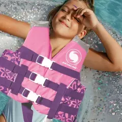 Swimline Children's USCG Approved Swimming Pool Floral Vinyl Life Vest - Pink/Purple - XS