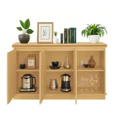 GlasFlength Kitchen Storage Accent Kitchen Cabinet Storage Cabinet Morden Sideboard Cabinet 3 Doors for Dining Room, Beige, 55.28"*15.75"*32.6"