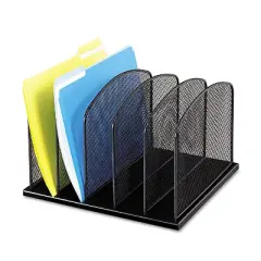 Safco Onyx Mesh Desk Organizer with Upright Sections, 5 Sections, Letter to Legal Size Files, 12.5" x 11.25" x 8.25", Black