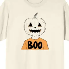 Kids Halloween Jack O Lantern Boy "Boo" Youth Natural Short Sleeve Crew Neck Tee