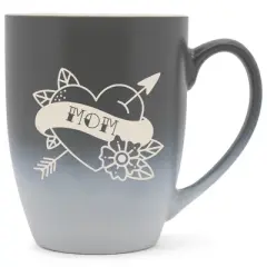 100 North Floral Heart 10 Ounce Gray and White Two Toned Ombre, Comfortably Fits Your Hands, Ceramic Tea Coffee Cup Mug, Mom