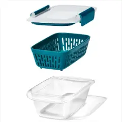 OXO Prep and Go 1.9c Food Storage Container with Colander:  Leakproof, Dishwasher & Microwave-Safe, Blue