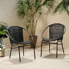 Coolbibila-Patio Chair Set Of 2, Arm Chairs With Back, Dining Chairs Set Made Of Wicker, Modern Dining Chairs With Arms