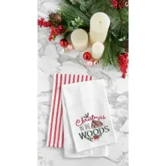 C&F Home 27" x 18" "Christmas In The Woods" Sentiment with Log Cabin Embroidered Cotton Waffle Weave Kitchen Dish Towel