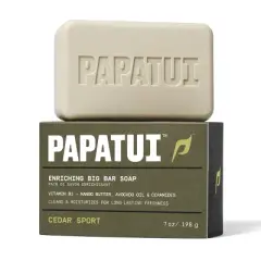 Papatui Men's Exfoliating and Hydrating  Sulfate-Free Mango Butter, Avocado Oil and Ceramides Bar Soap - Cedar Sport - 7oz