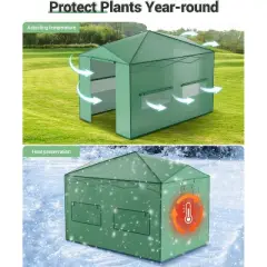 Acekool 8x12FT Pop-Up Greenhouse - Portable Grow Tent with PE Cover, Mesh Windows & Roll-Up Door