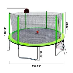 QingMoon 16FT Trampoline With Basketball Board,Hoop,Net,Rubber Ball,Ladder Play Basketball Inside Or Outside The Trampoline For Kids And Adults