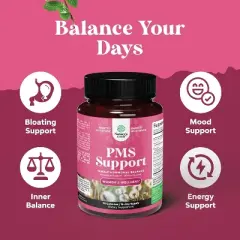 Herbal PMS Support Capsules for Women, PMS Relief for Energy, Mood, Period Cramps, Bloating Relief, Menstrual Hormonal Balance, Nature's Craft