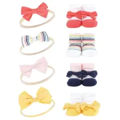 Hudson Baby Infant Girl 16Pc Headband and Socks Giftset, Coral Stripe, One Size