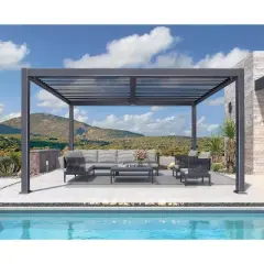 PURPLE LEAF 10' x 14' Outdoor Louvered Pergola with Adjustable Metal Roof for Patio Backyard Garden Grey Hardtop Gazebo