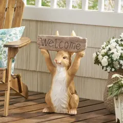 23.75" Concrete Corneu Outdoor Rabbit Garden Statue - White and Brown - Christopher Knight Home